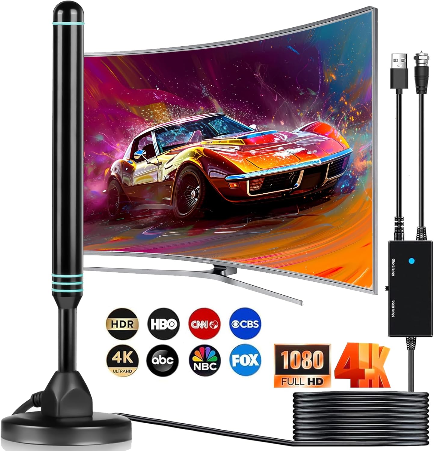 Indoor TV Antenna for Smart TV with 4K Support and Booster