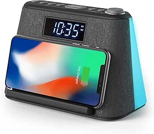 i-box Digital Alarm Clock Radio with USB & Wireless Charging