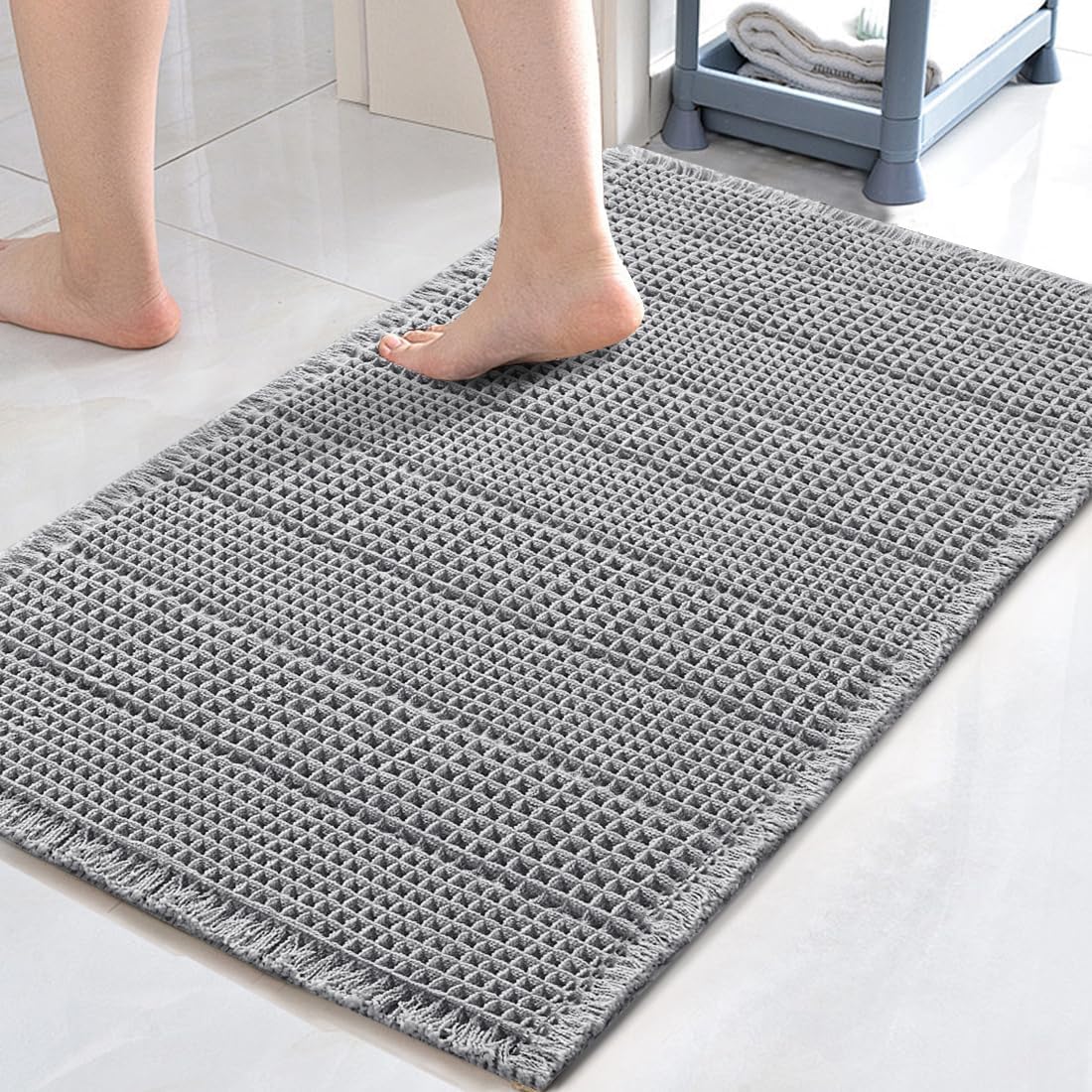 H.VERSAILTEX Upgraded Waffle Bath Mat for Ultimate Absorbency