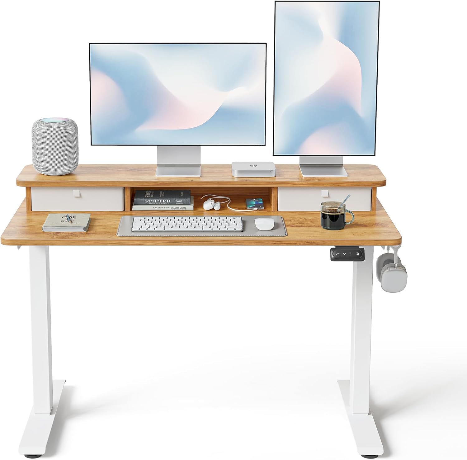 FEZIBO 48'' Electric Standing Desk w/ Double Drawers: Adjustable & Efficient