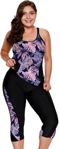 Plus Size Tankini Swimsuit Two Piece Capris Tankini - Flattering