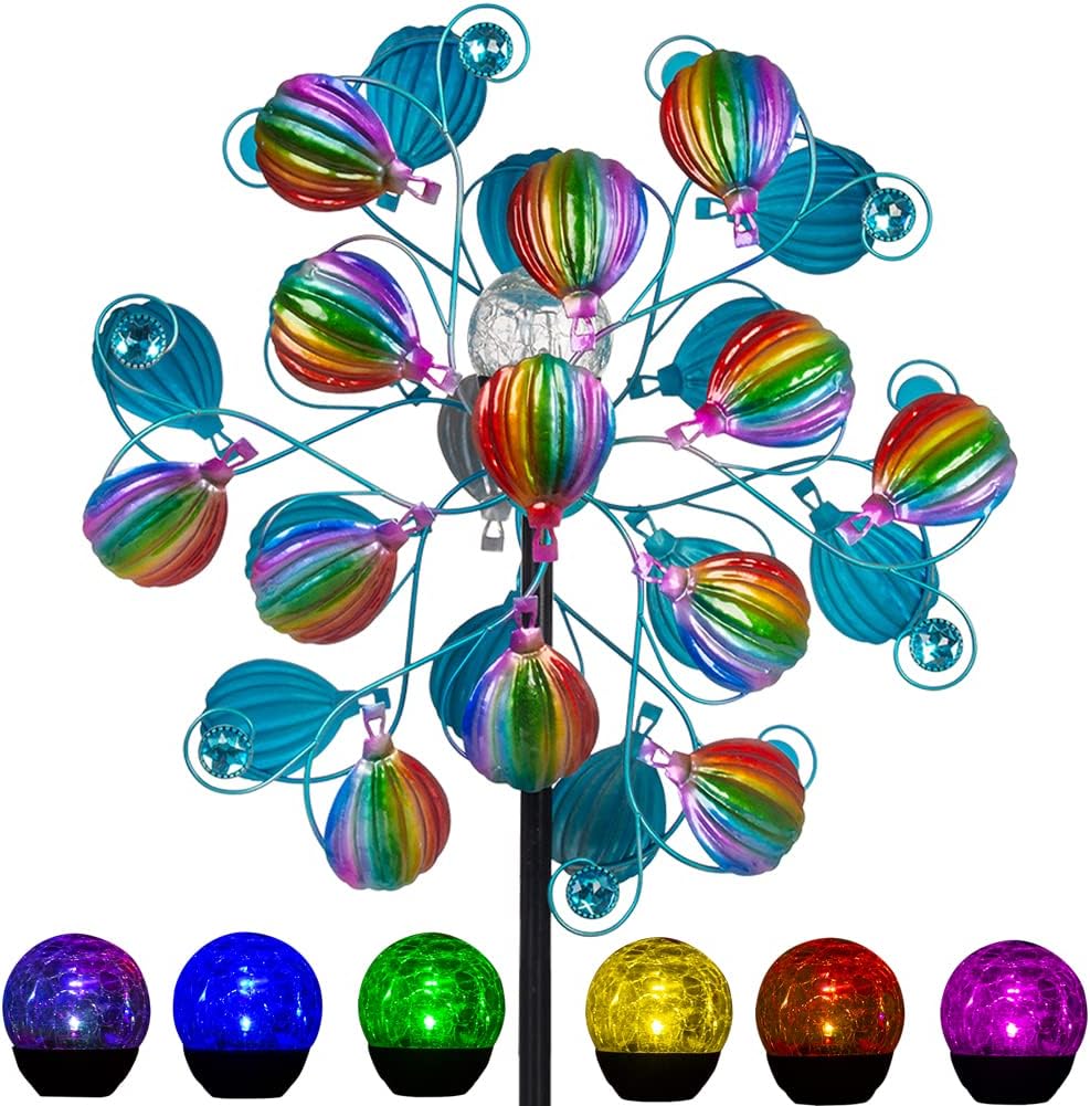 Solar Wind Spinners Outdoor with LED Glass Ball for Garden