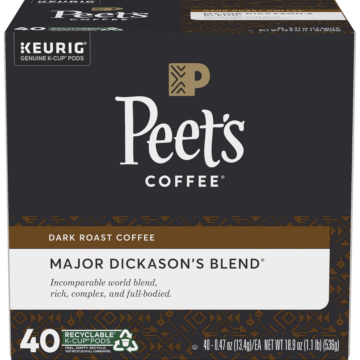 Peet's Major Dickason's Blend K-Cups: 40 Pods of Premium Coffee