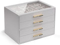 Vlando 4 Layer Jewelry Box for Women Grey - Glass Lid Organizer