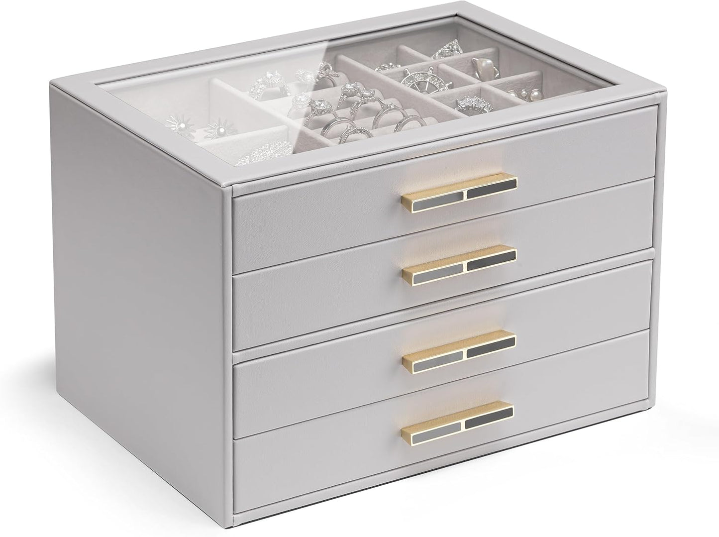 Vlando 4 Layer Jewelry Box with Glass Lid for Elegant Storage