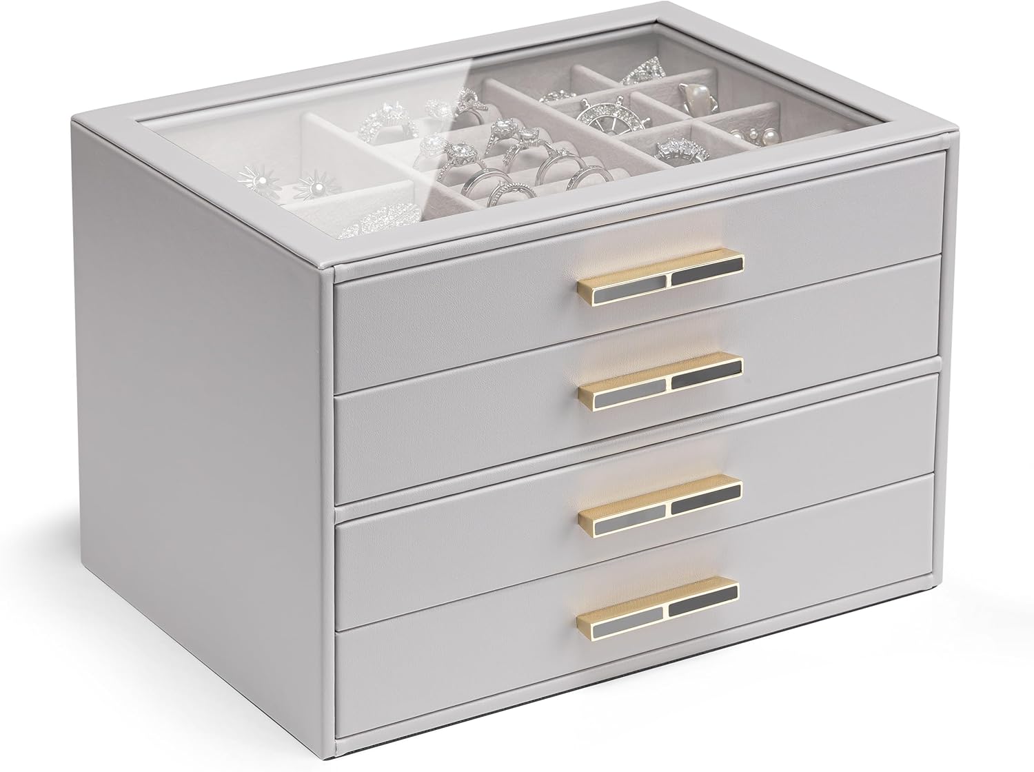 Vlando 4 Layer Jewelry Box with Glass Lid for Elegant Storage