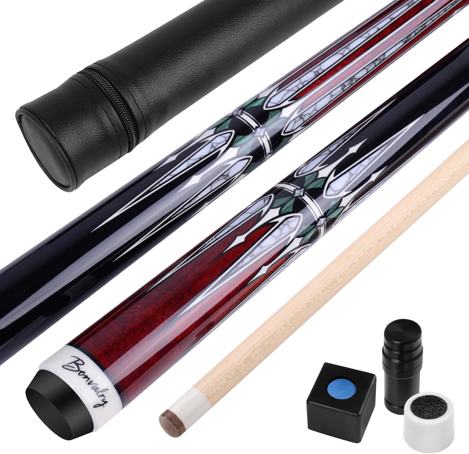 Pool Cue Kit - Stained Maple 58 Inch Stick with Hard Case
