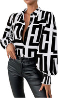 SweatyRocks Women's Graphic Print Long Lantern Sleeve Collar Neck