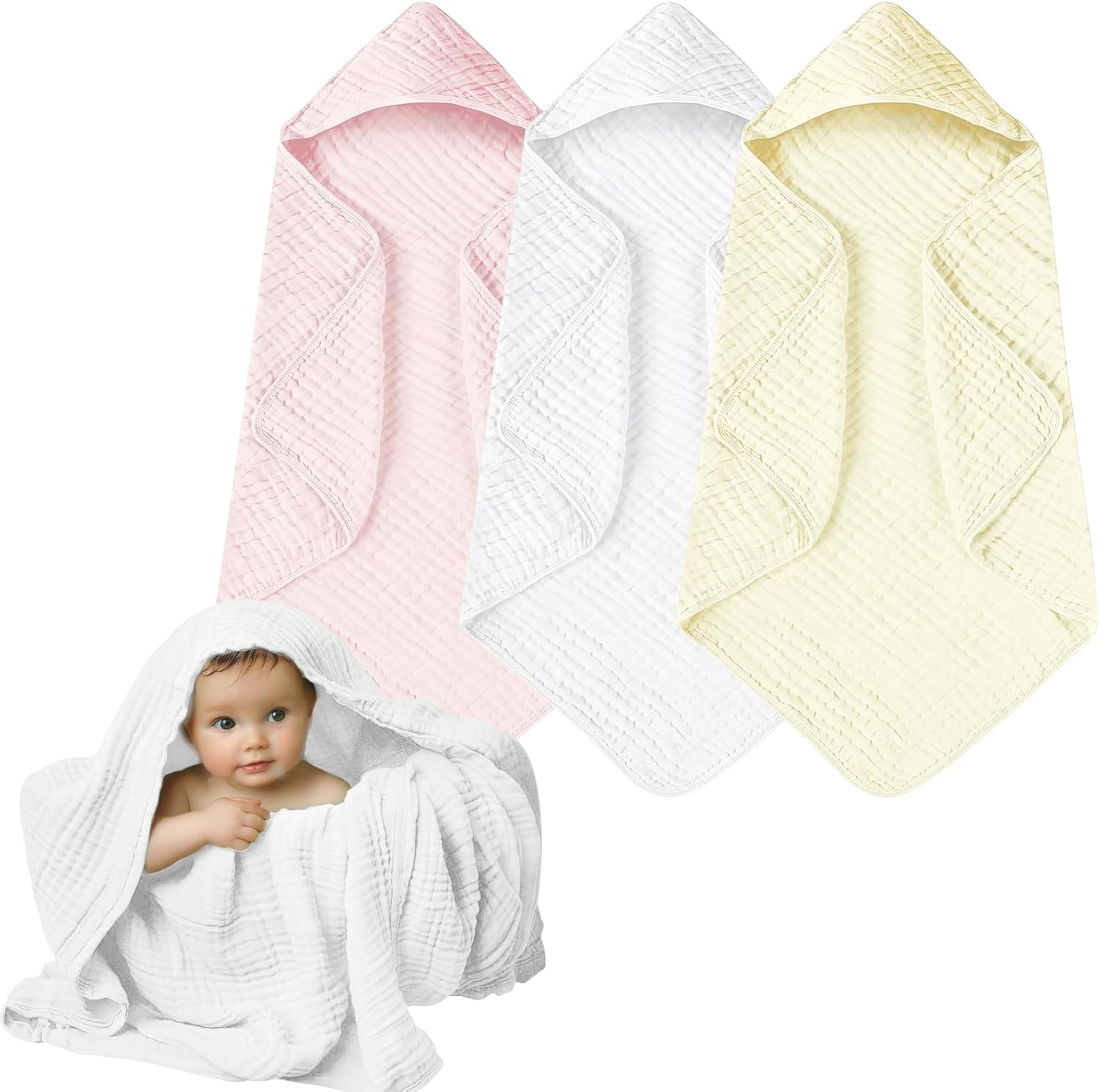 Hooded Baby Towels Set, Soft Muslin Cotton for Infants and Toddlers
