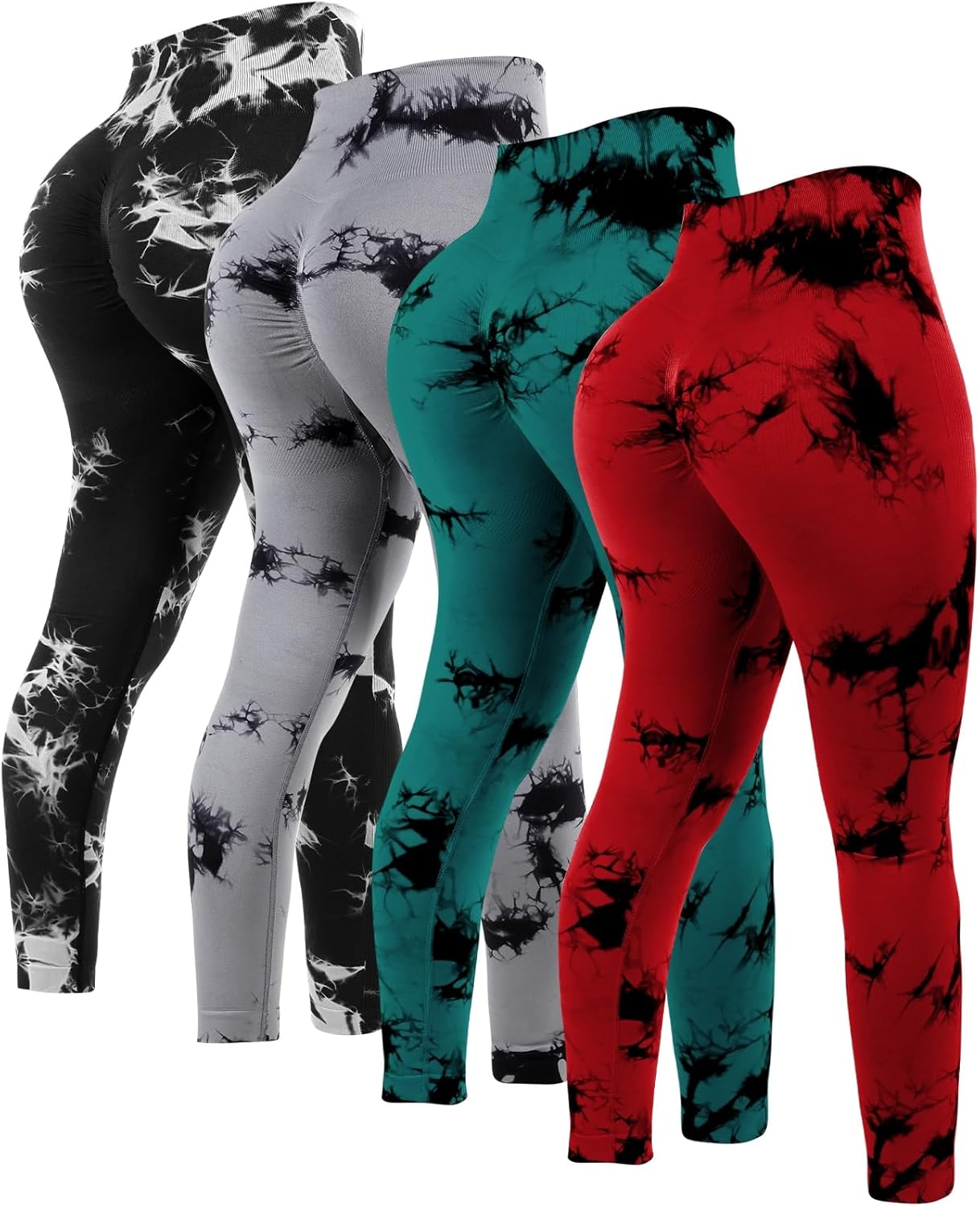 4 Pcs Womens Workout Leggings Tie Dye High Waisted Yoga Pants