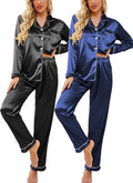 Satin Pajamas Set for Women 2 Pack - Soft Button Down Silk PJs