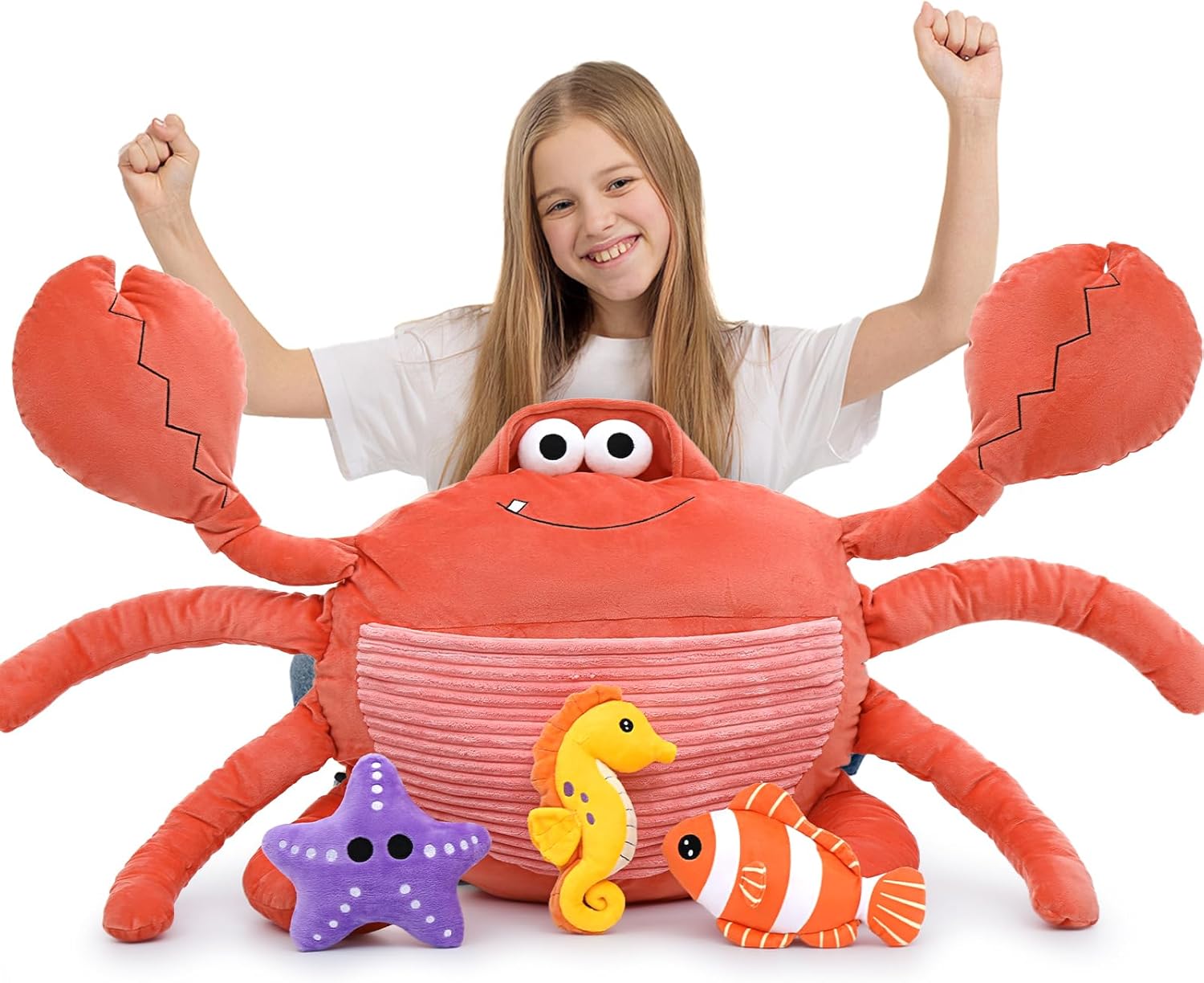 Giant Crab Plush Toy Set with Mini Sea Animals for Kids Fun