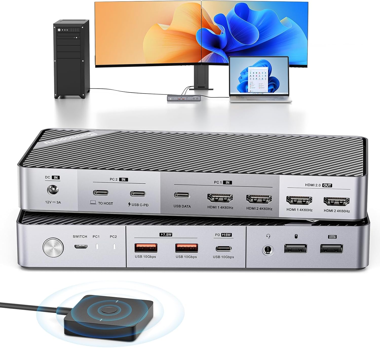 Minisopuru Dual Monitor KVM Switch Docking Station for Seamless Use