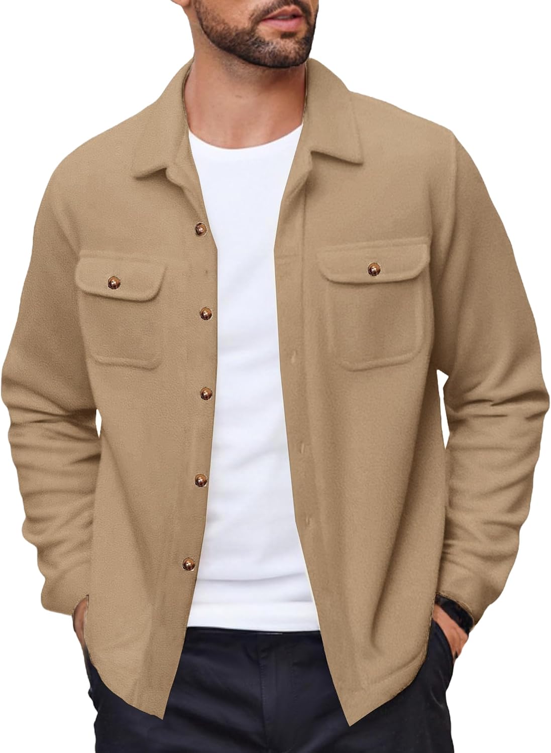 COOFANDY Men's Polar Fleece Shacket for Casual Style and Comfort