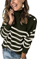 Fall Sweaters for Women Striped Turtleneck Ribbed Knit Pullover - Cozy