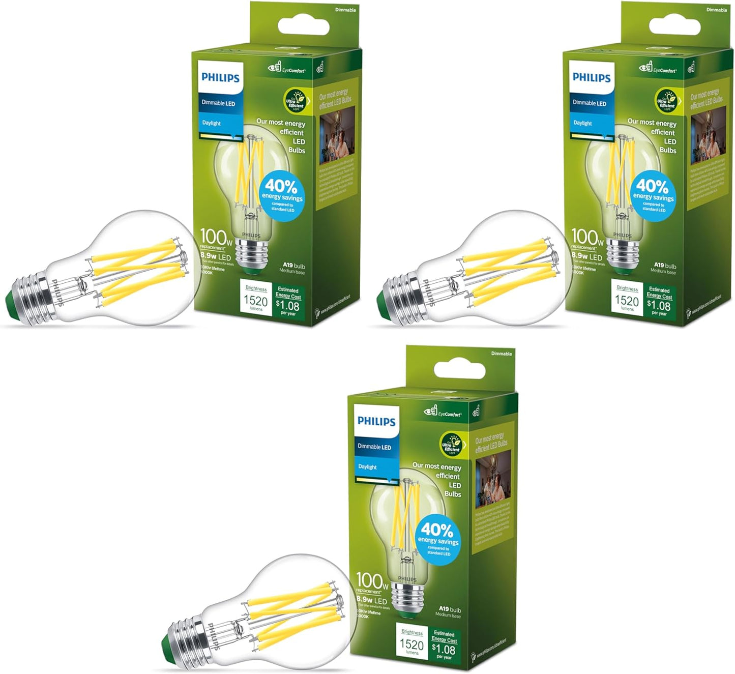 Philips LED 100W A19 Bulbs: Ultra Efficient Daylight 3-Pack