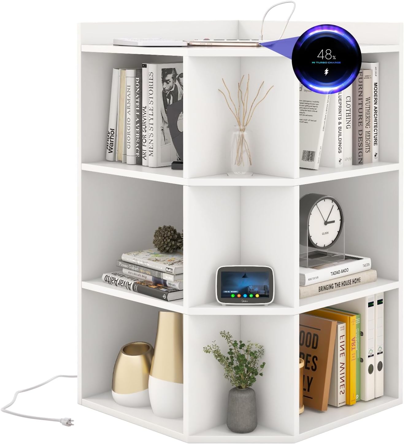 Tangkula 9-Cube Corner Bookshelf with Charging Station: Organize & Power Up!