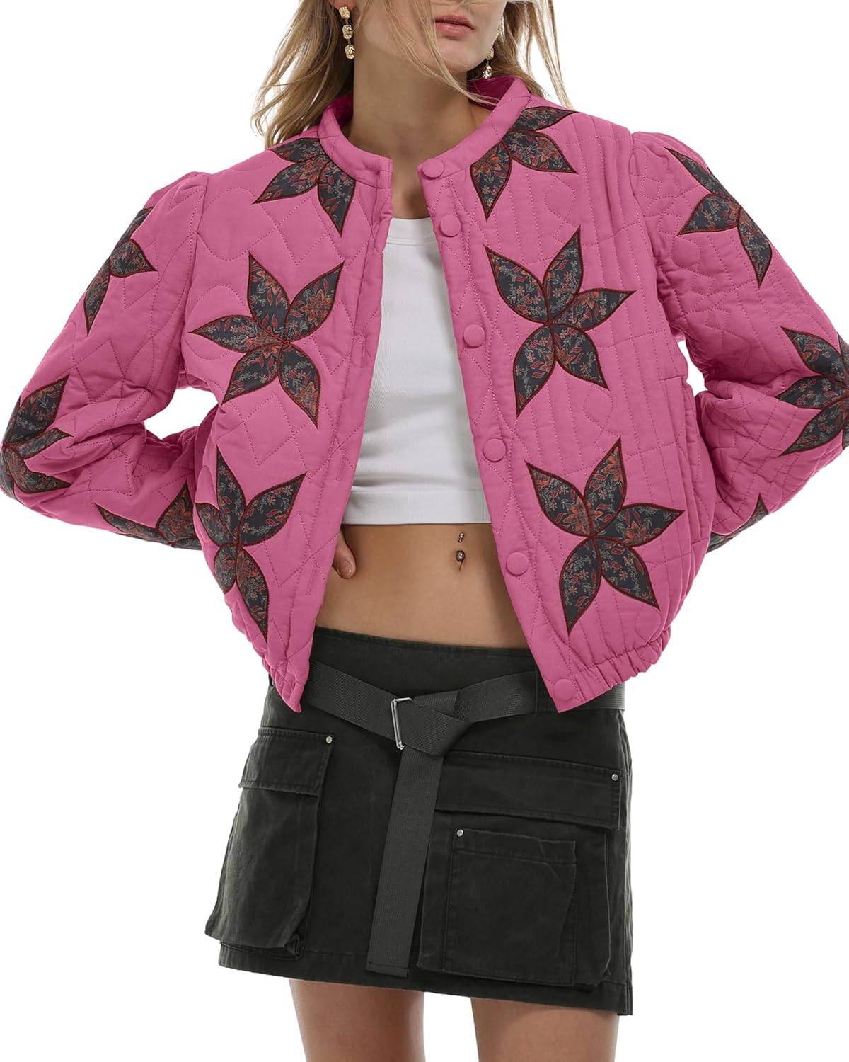 Gacaky Women's Lightweight Floral Embroidered Cropped Jacket