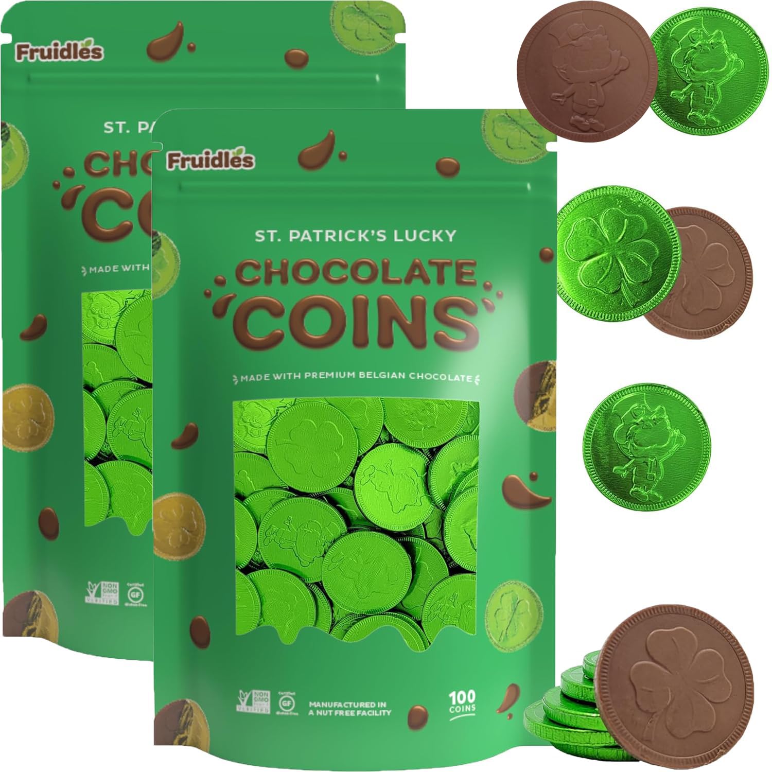 Premium Belgian Chocolate Green Coins for Saint Patrick's Day Fun