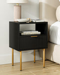 Nightstand Modern Bedside Table with Gold Frame - Compact Black Stand
