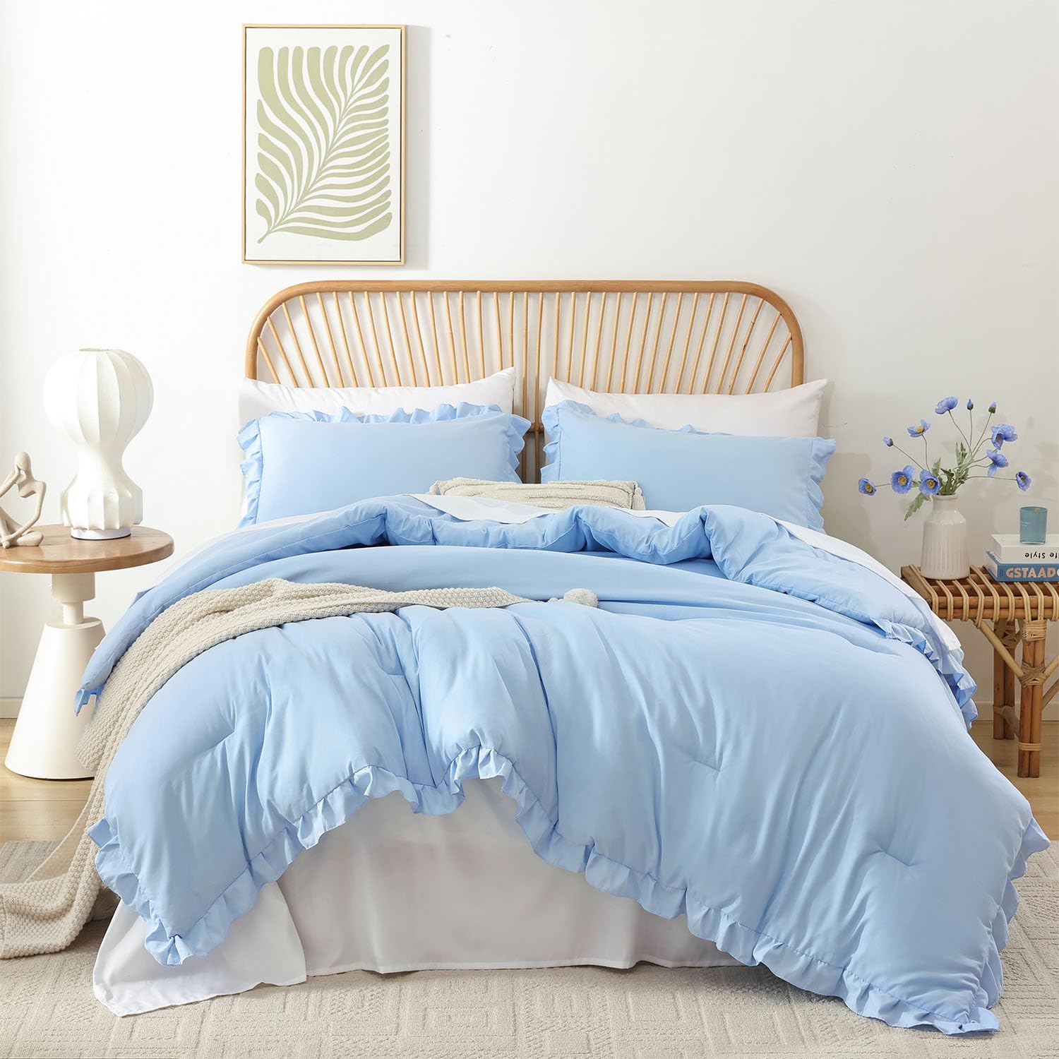 Light Blue Ruffle Comforter Set King Size for Cozy Bedrooms
