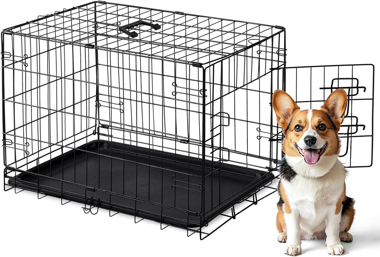 DUMOS Dog Crate 30 Inch Medium Single Door Folding Kennel