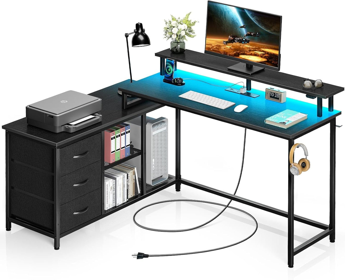 LED Gaming Desk with Storage & Charging - Seventable