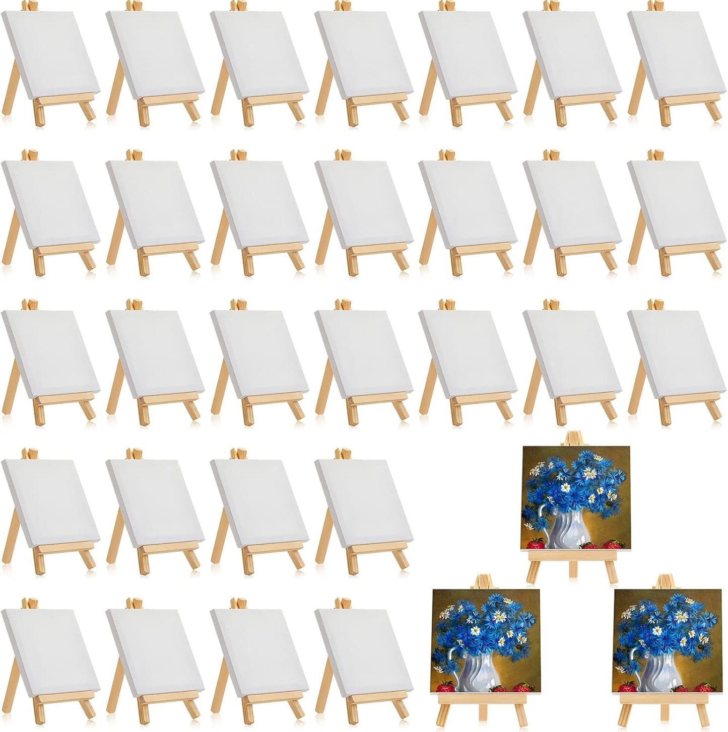 32 Pack Mini Canvases with Easels for Kids Art Projects