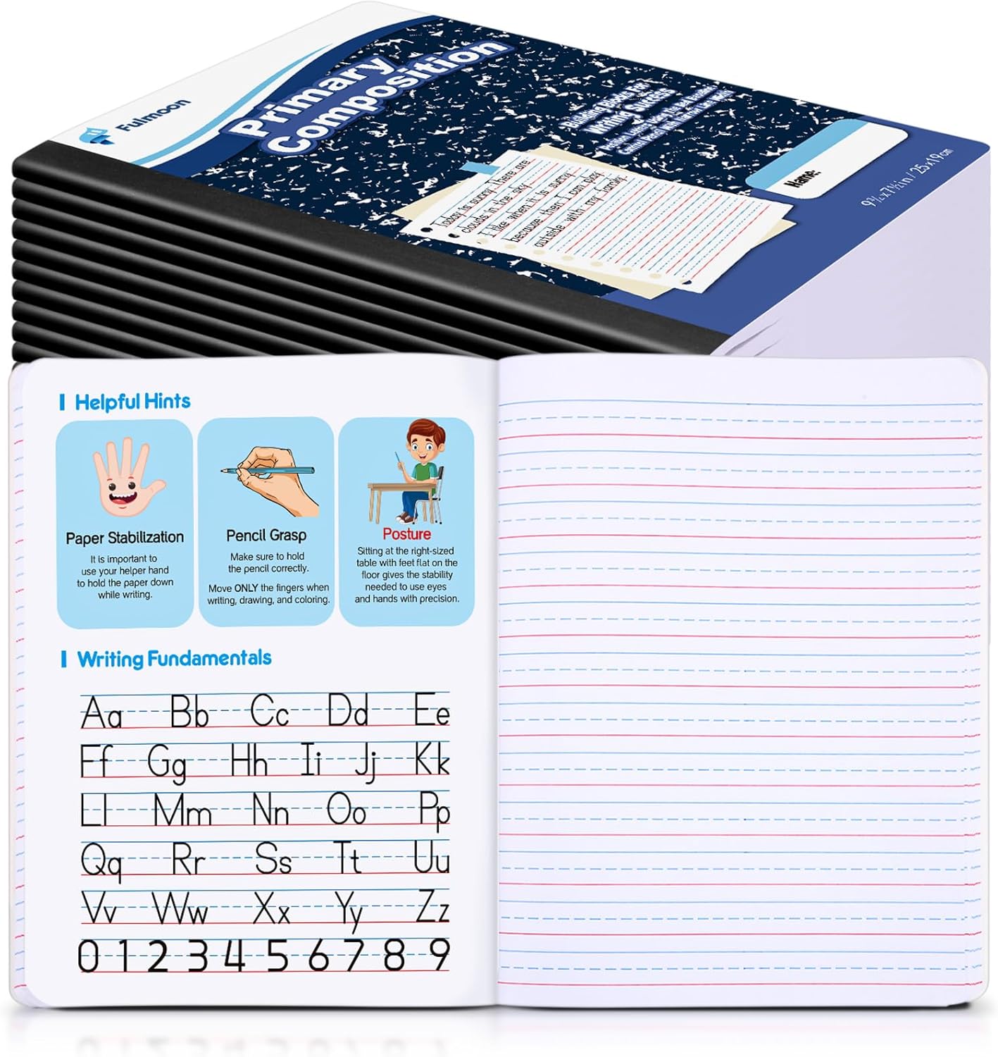 Primary Writing Notebook for K-2 Kids - Blue Color