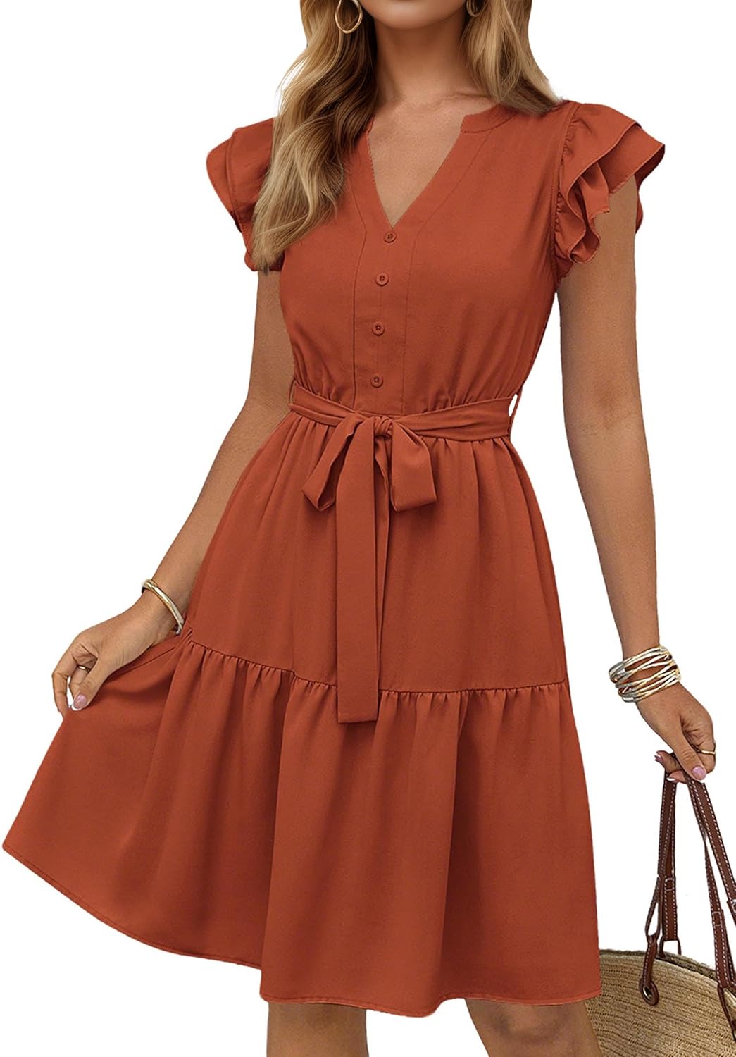 KIRUNDO Women Flutter Sleeve Summer Dress for Beach Vacation