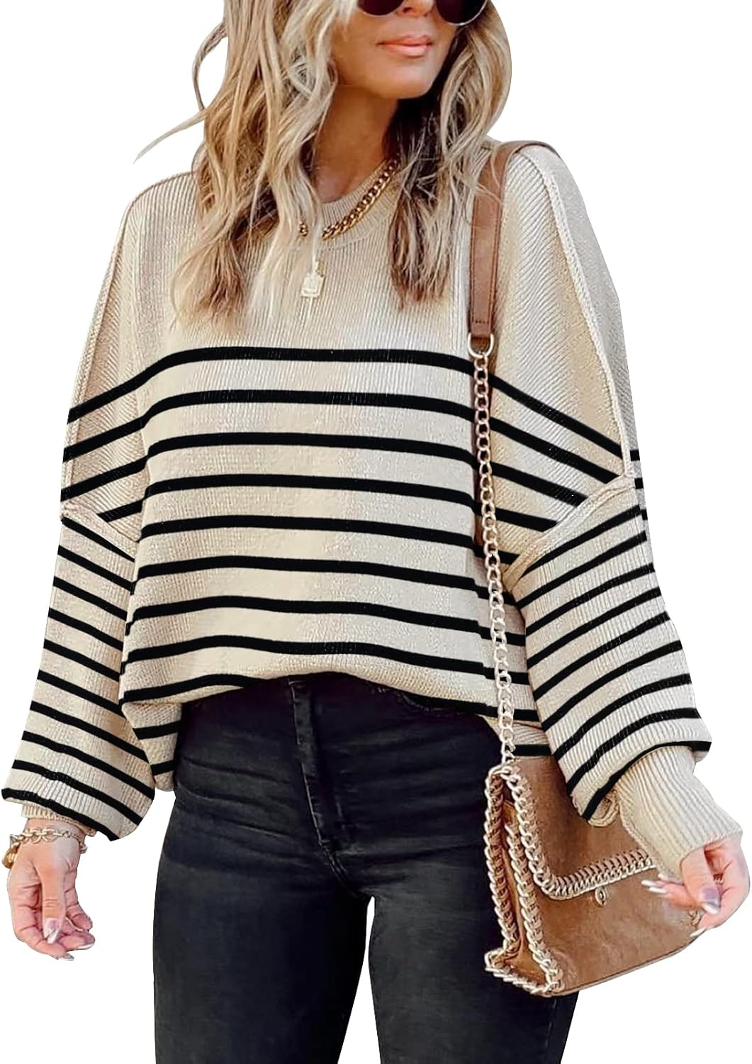 Womens Oversized Pullover Sweater with Batwing Sleeves and Style