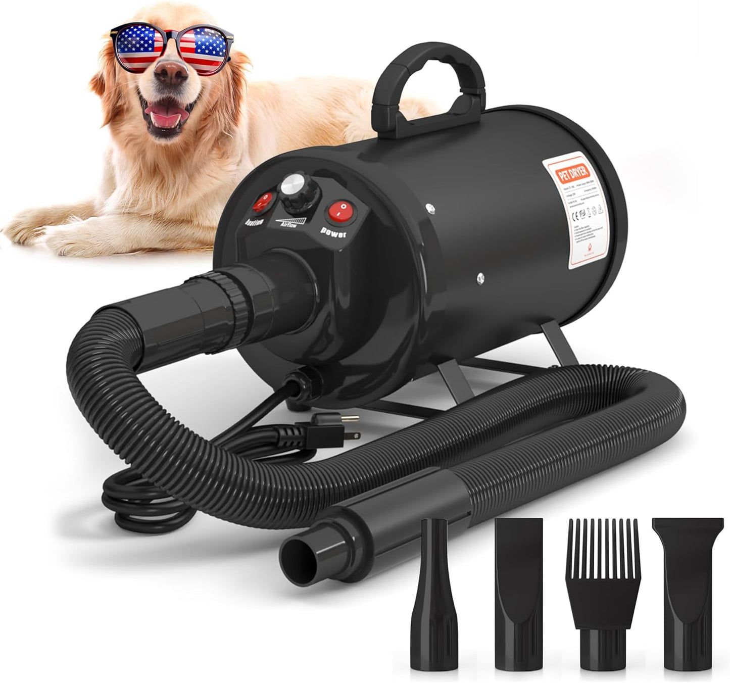 High-Velocity Dog Dryer for Grooming - Quiet Pet Hair Blow Dryer