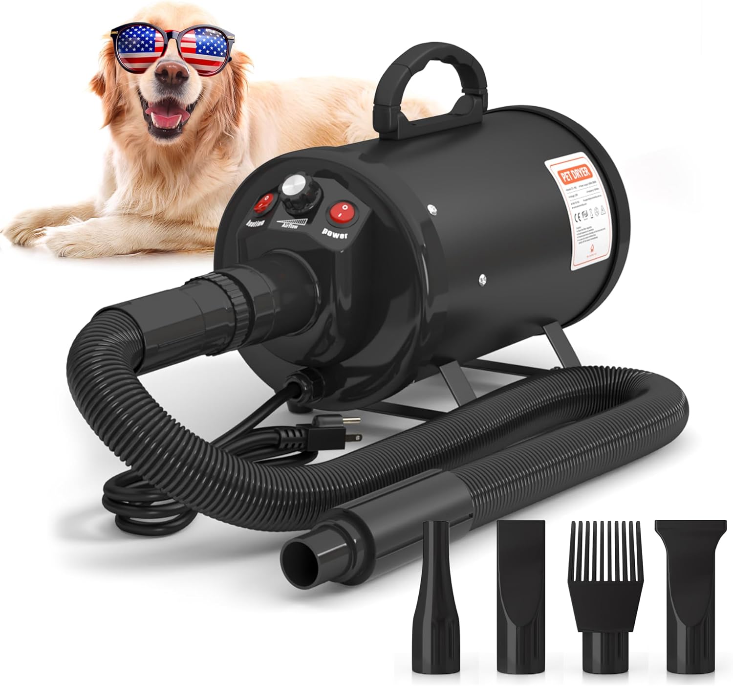 High-Velocity Dog Dryer for Grooming - Quiet Pet Hair Blow Dryer