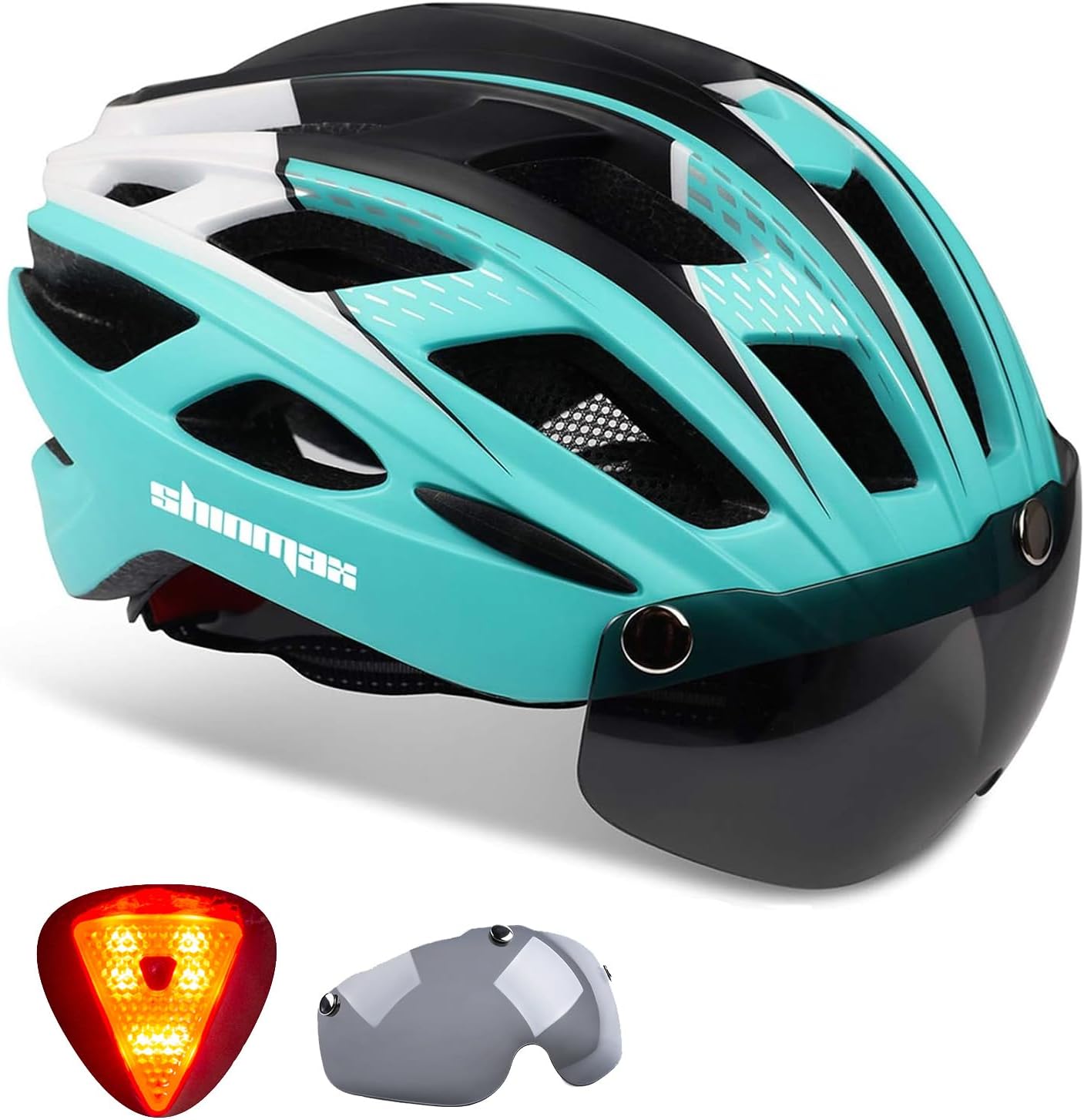 Shinmax Bike Helmet with Magnetic Goggles and LED Light for Safety