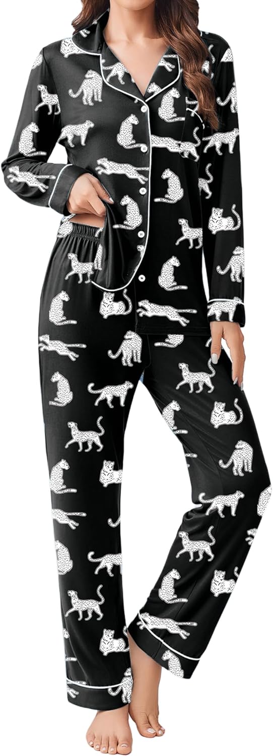 Ekouaer Womens Pajamas Set Soft Long Sleeve Top and Pants
