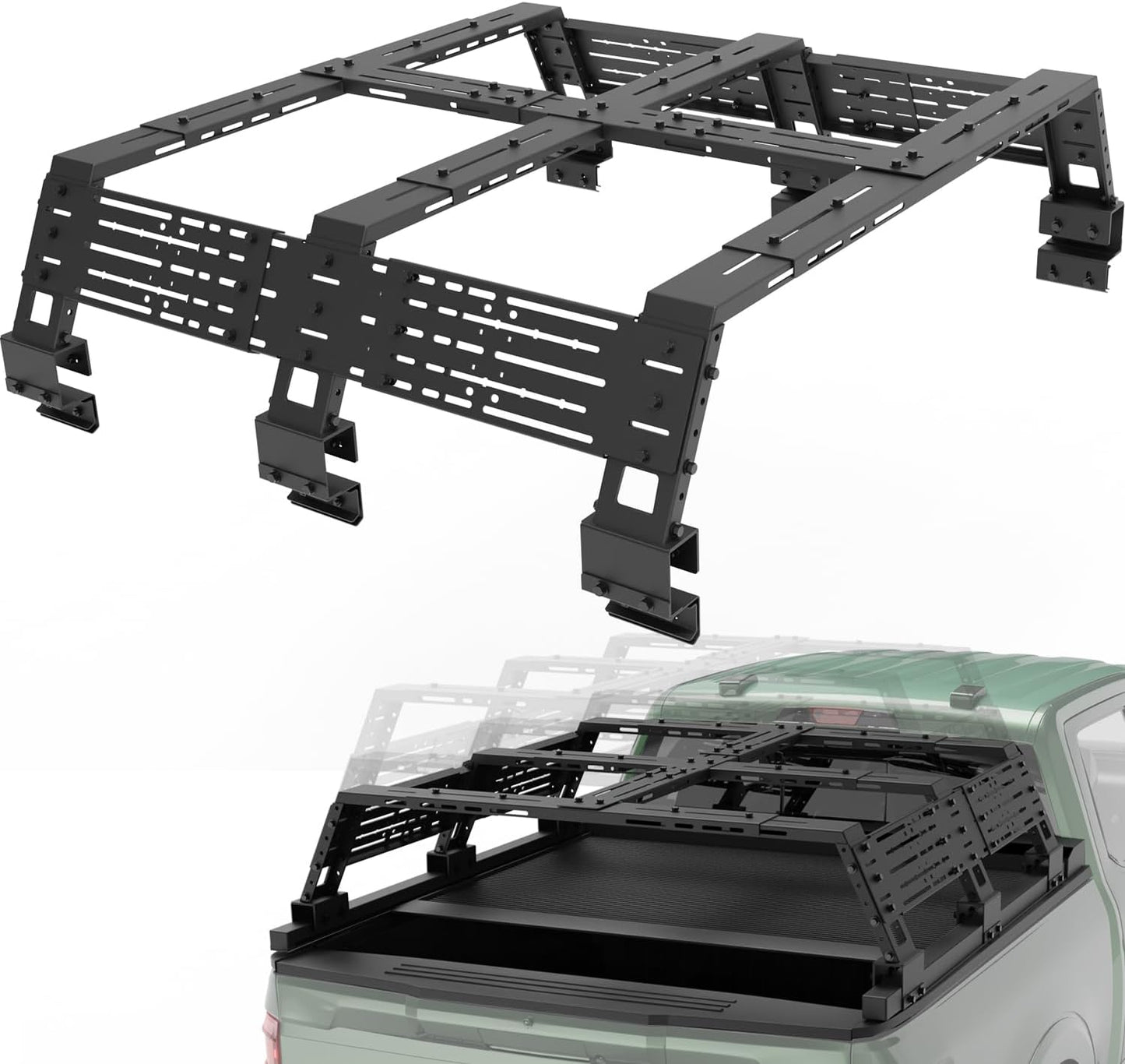 Adjustable Height Overland Truck Bed Rack - Fit Ford F-150, Dodge Ram, Silverado, GMC Sierra