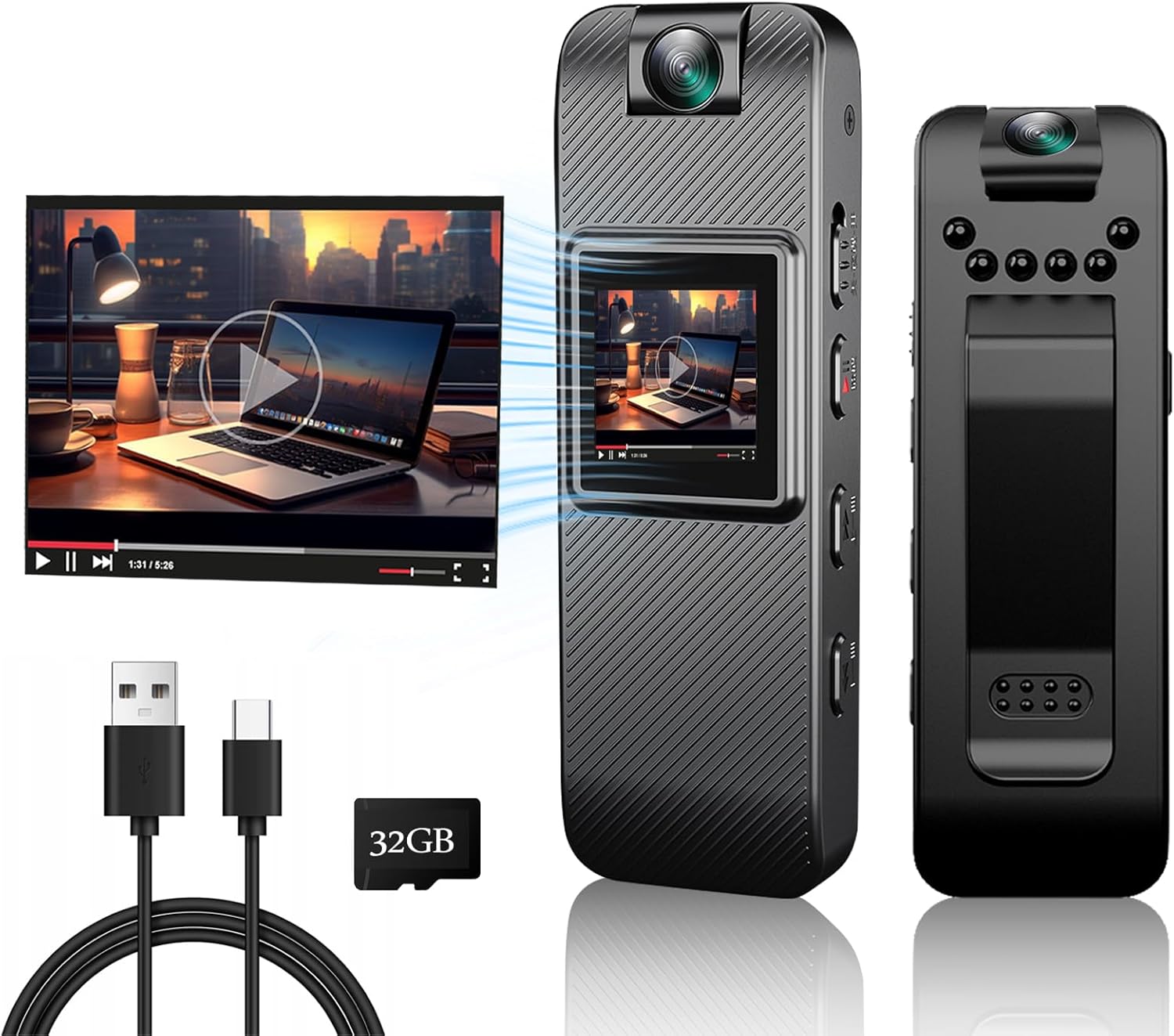 FUXGZ Mini Body Camera: HD 1080P, Night Vision, 32GB SD Card - Law Enforcement/Sports/Safety