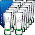 Personalized Shot Glasses Set of 12 with Elegant Green Bottom