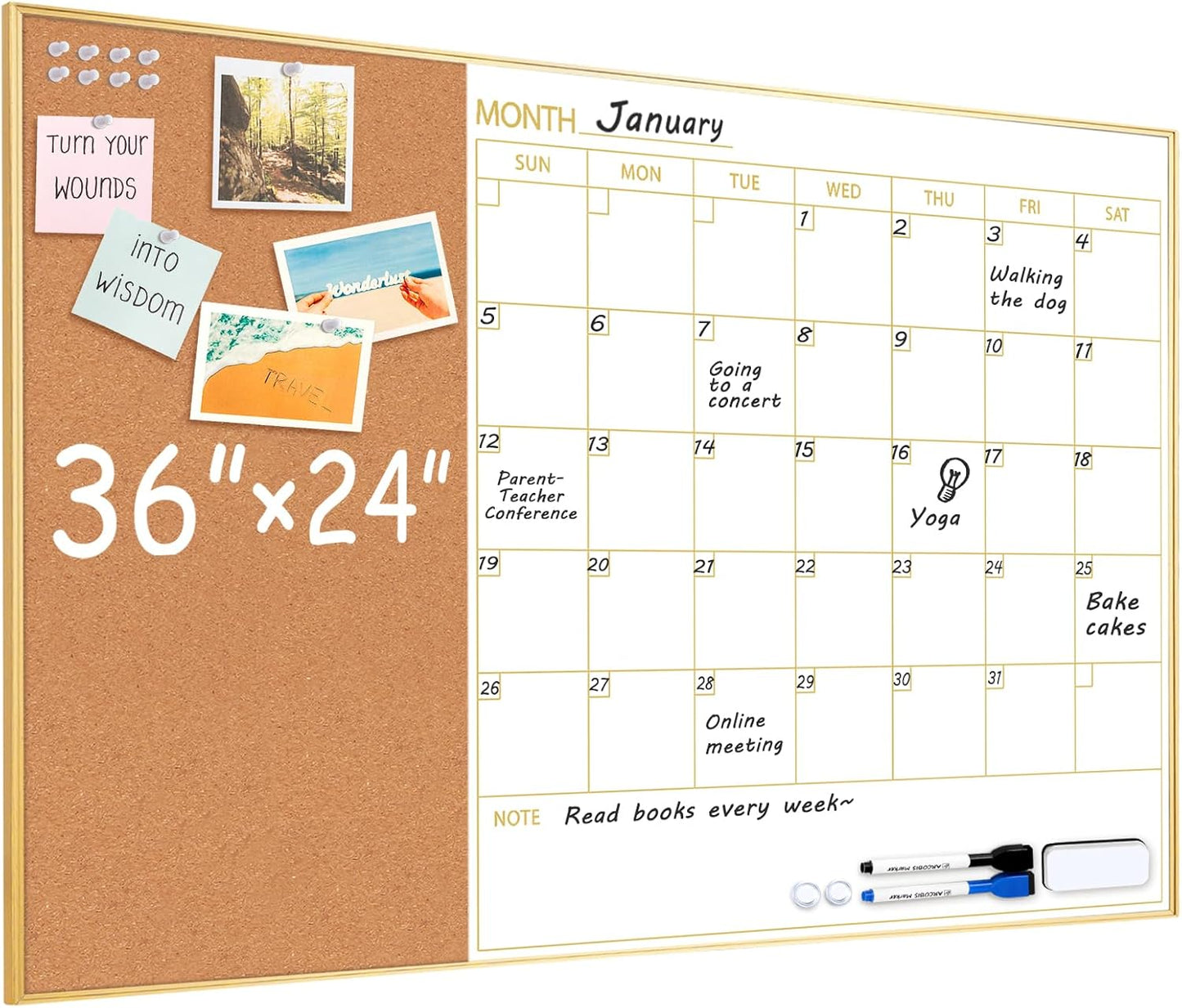 ARCOBIS Whiteboard Calendar with Cork Board for Home Office