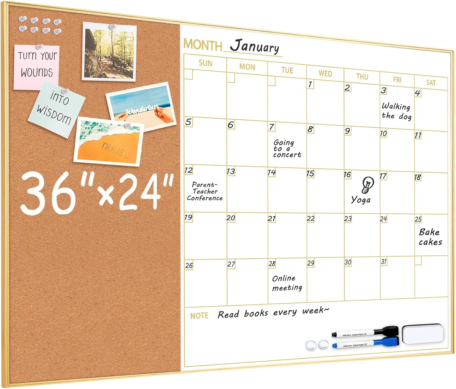 ARCOBIS Whiteboard Calendar with Cork Board for Home Office