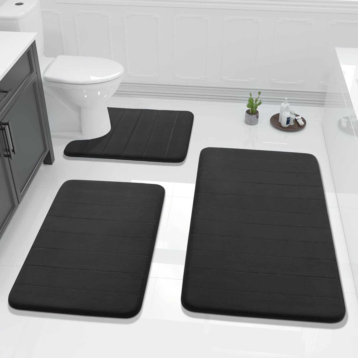 Yimobra Memory Foam Bath Mat Set - Soft, Non-Slip, Quick Dry
