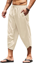 Men's Linen Harem Capri Pants Lightweight Loose 3/4 Shorts COOFANDY