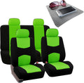 Cloth Full Set Car Seat Covers Front and Rear - Green Black