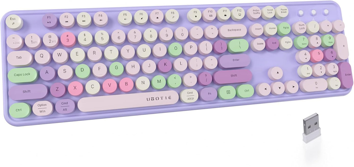 UBOTIE Retro Wireless Keyboard, Dual Mode, Multi-Device Support(Purple)