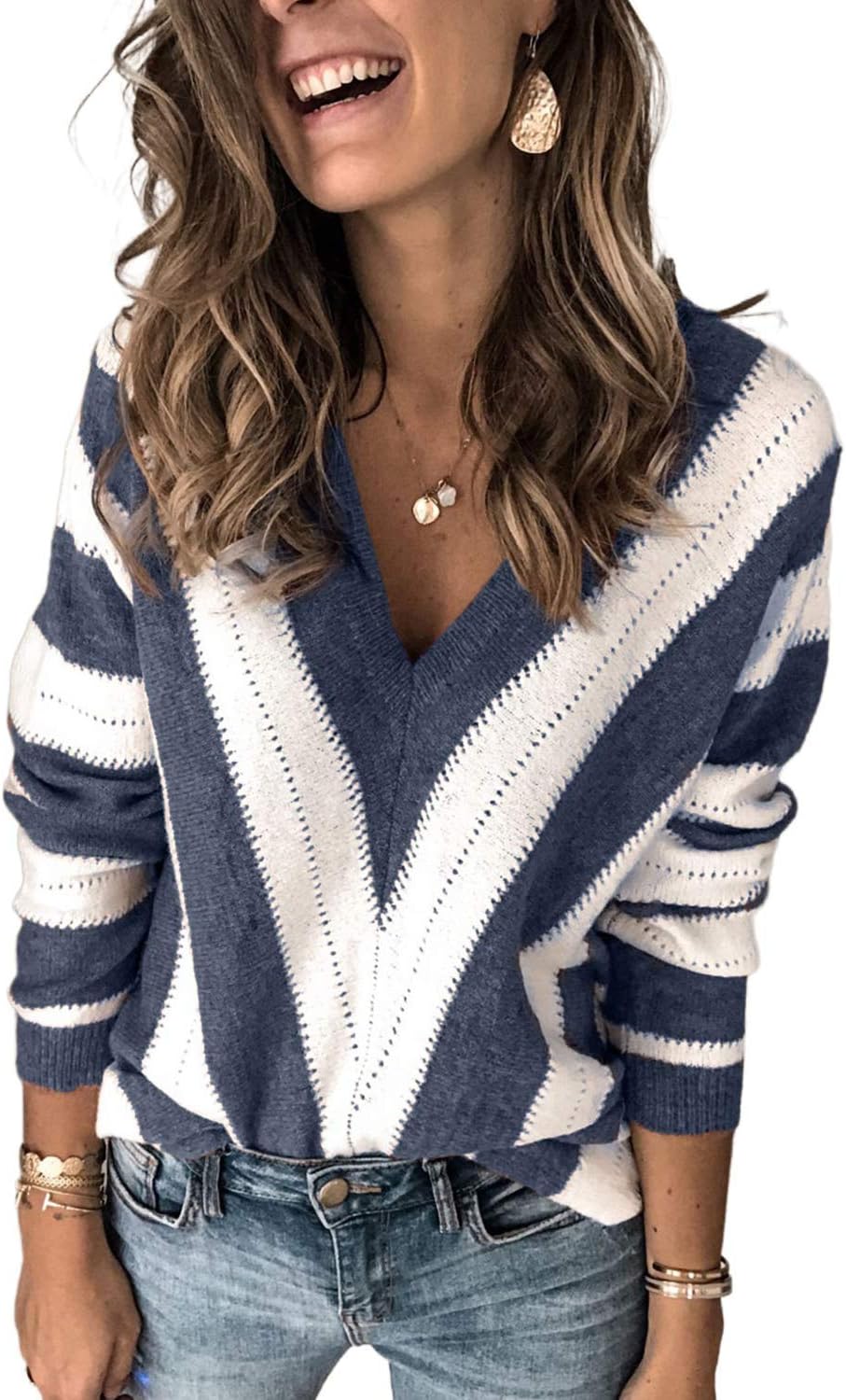Necooer Womens Color Block Pullover Sweater for Casual Style