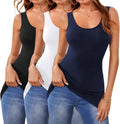 Cotton Long Tank Tops for Women - Soft Stretchy 3-Pack