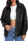 Women's Faux Leather Oversized Motorcycle Biker Jacket - Travel Ready