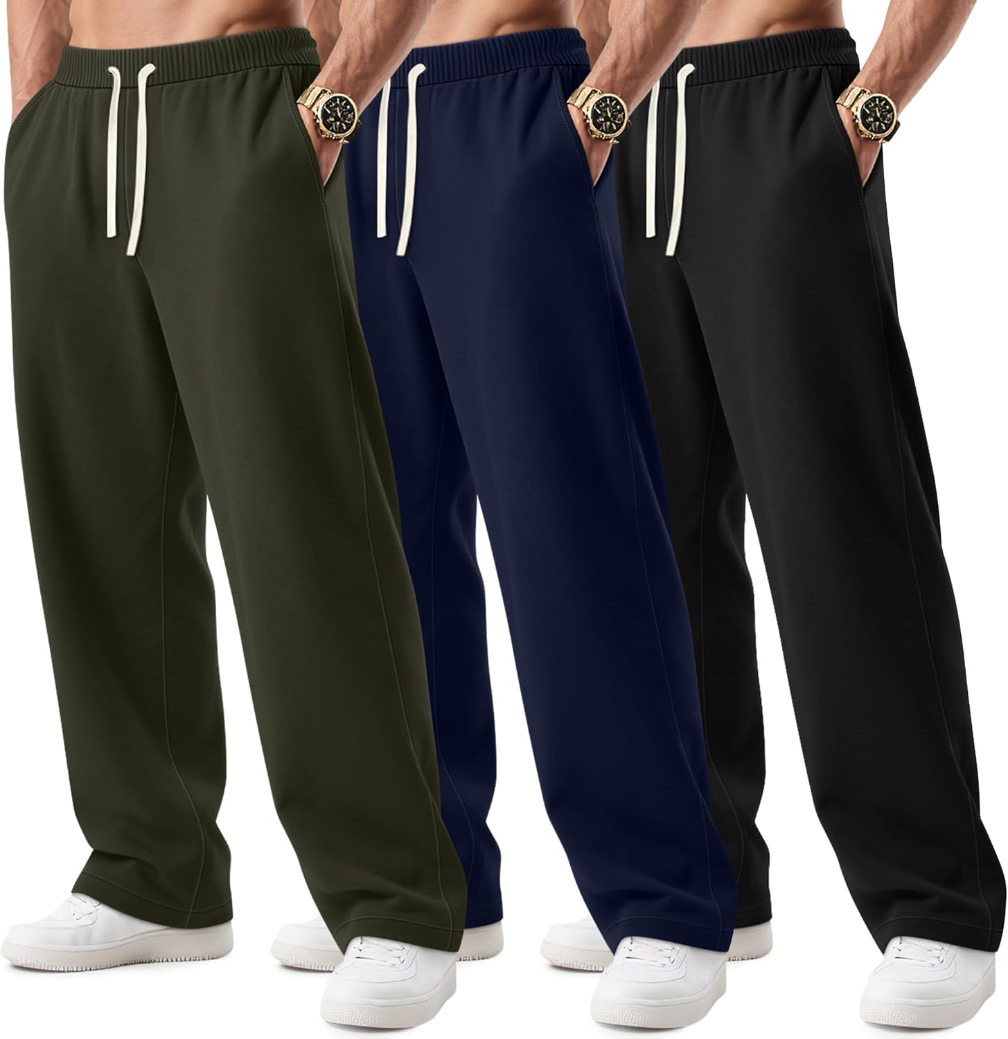Big and Tall Men's Sweatpants 3 Pack with Pockets and Comfort