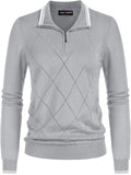 Pullover Sweaters for Women Half Zip Argyle Polo - Cozy Layer