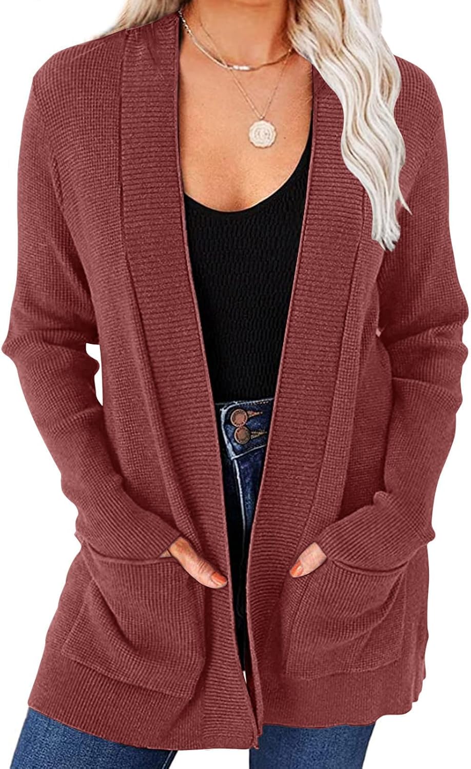 Cozy Open Front Waffle Knit Cardigan for Women - Perfect Layering